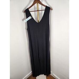 White Birch Stretch Black Wide Leg Cropped Tank Top Jumpsuit Size 2X - Pockets!